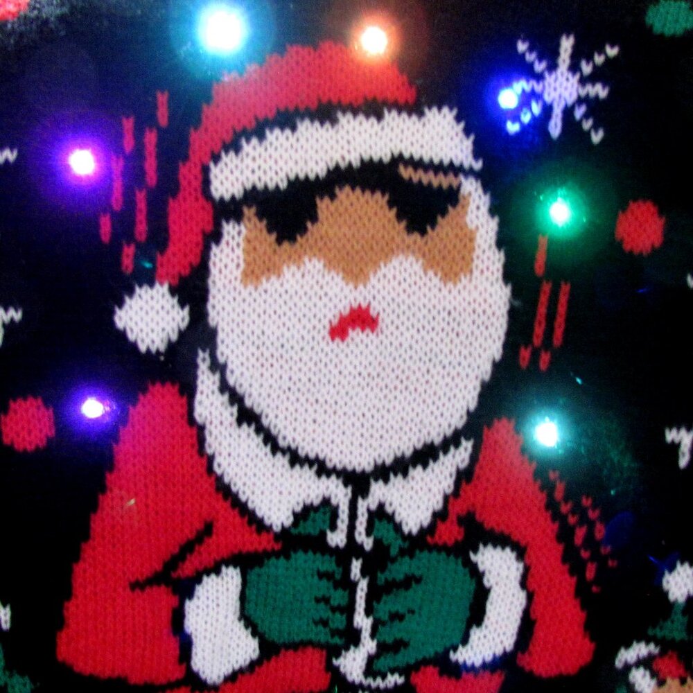 CHRISTMAS SWEATER, LIGHT-UP & BLINKING SANTA PARTY SWEATER TALL M-L 42-44" CHEST